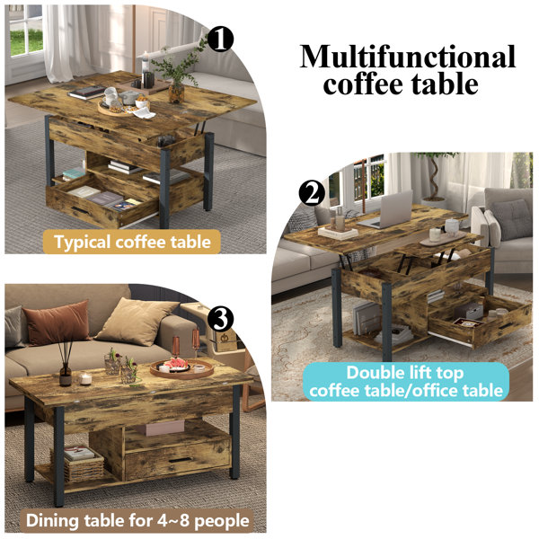 17 Stories Lift Top Coffee Table, MultiFunction Convertible Coffee